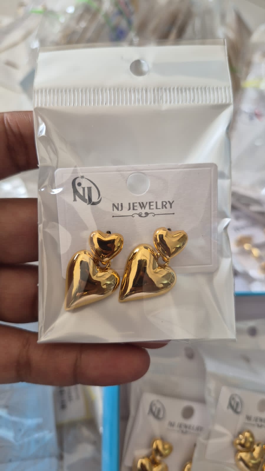 Anti-Tarnish Double Heart Drop Earrings
