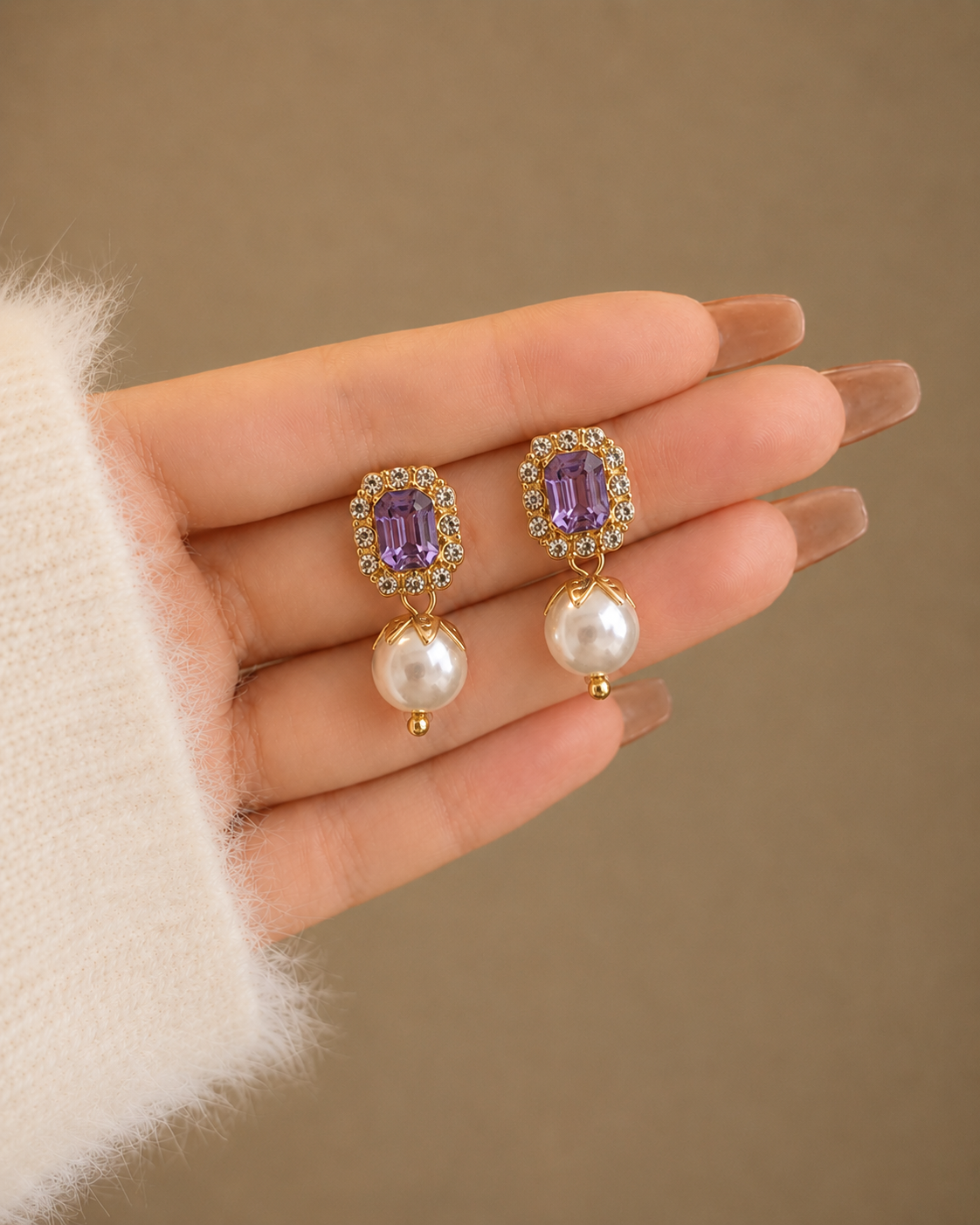 rhinestone crystal and faux-pearl drop earrings