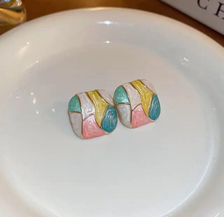 Multicolor Geometric stud earrings -trendy Enamel finish