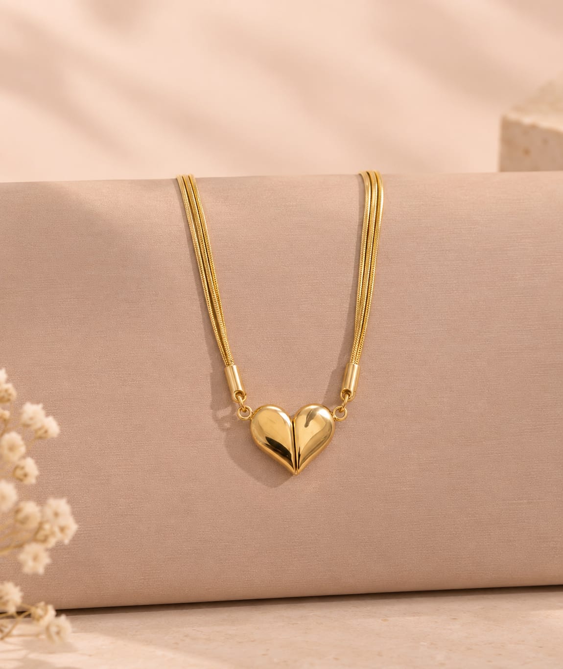 Anti-Tarnish Magnetic Heart Pendant Double Chain Necklace