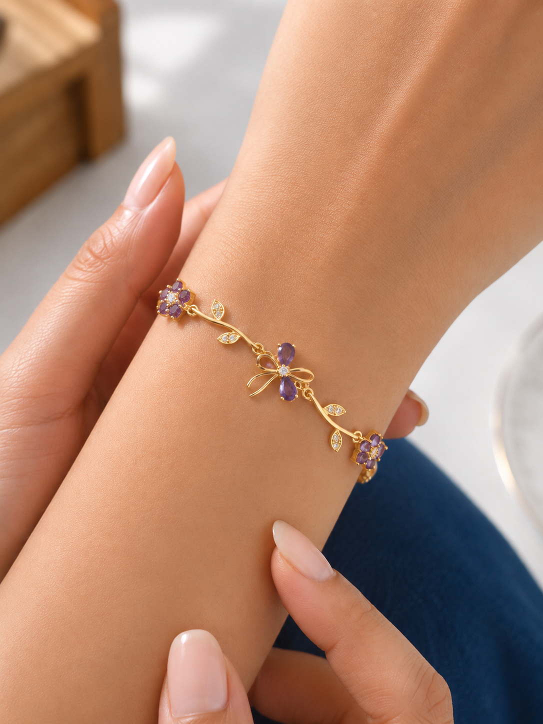 Bow tulip anti tarnished chain bracelet