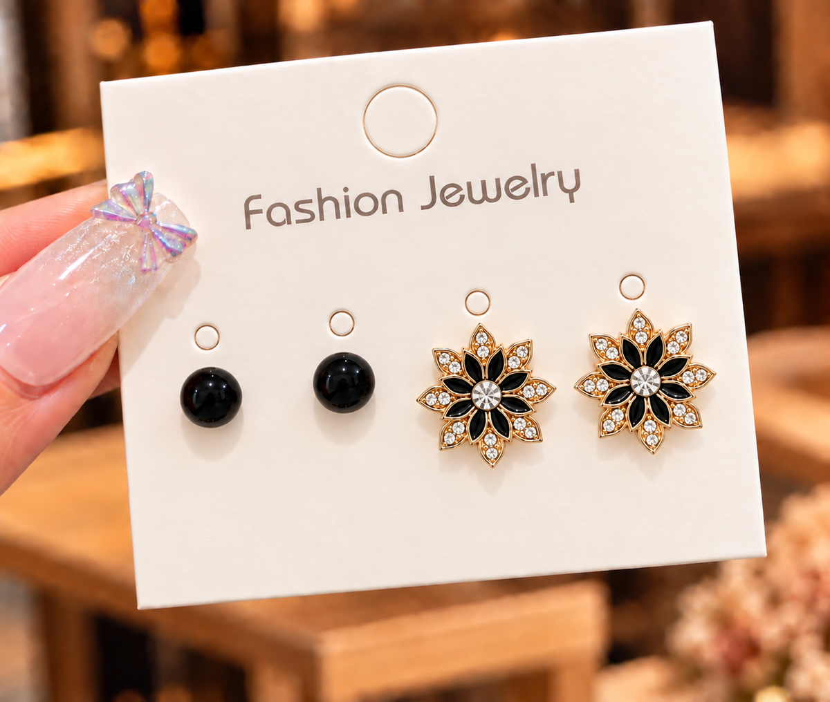 Set of 2 pair Korean golden plated flower earring studs