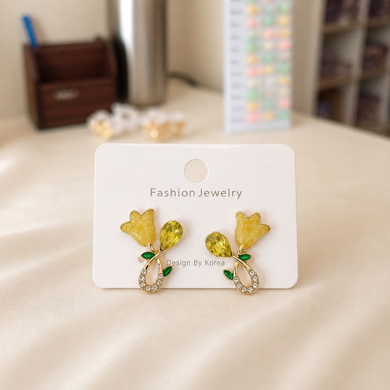 Korean Tulip flower and diamond design Earring