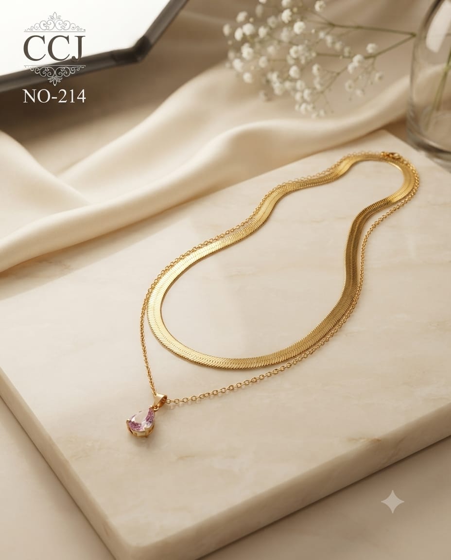 Double layer anti tarnished snake chain paire necklace