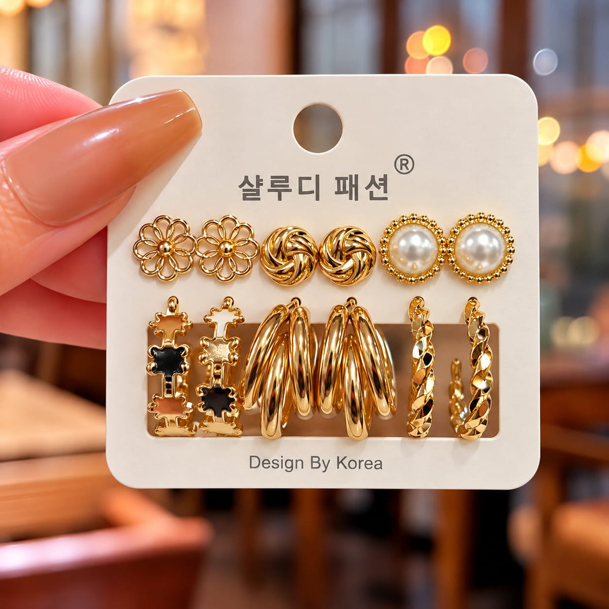 Set of 6 Trendy Golden Hoop & Stud Combo Earrings