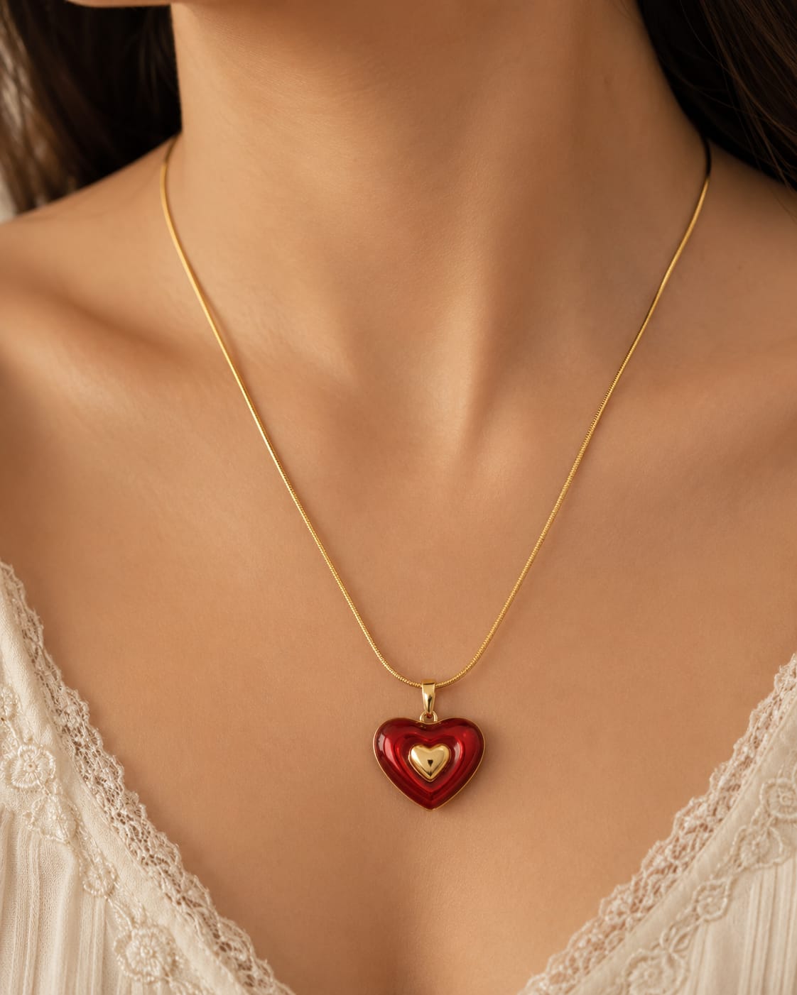 Anti tarnish red heart neckless
