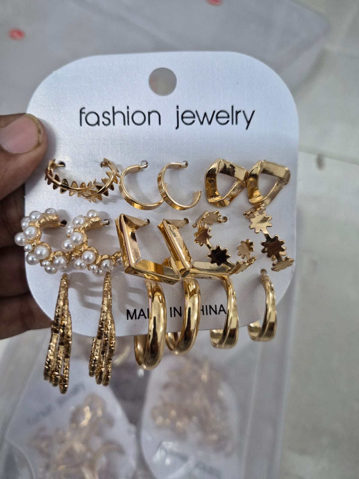 Set of 9 pair Golden Pearl Hoop And Stud Earrings Set