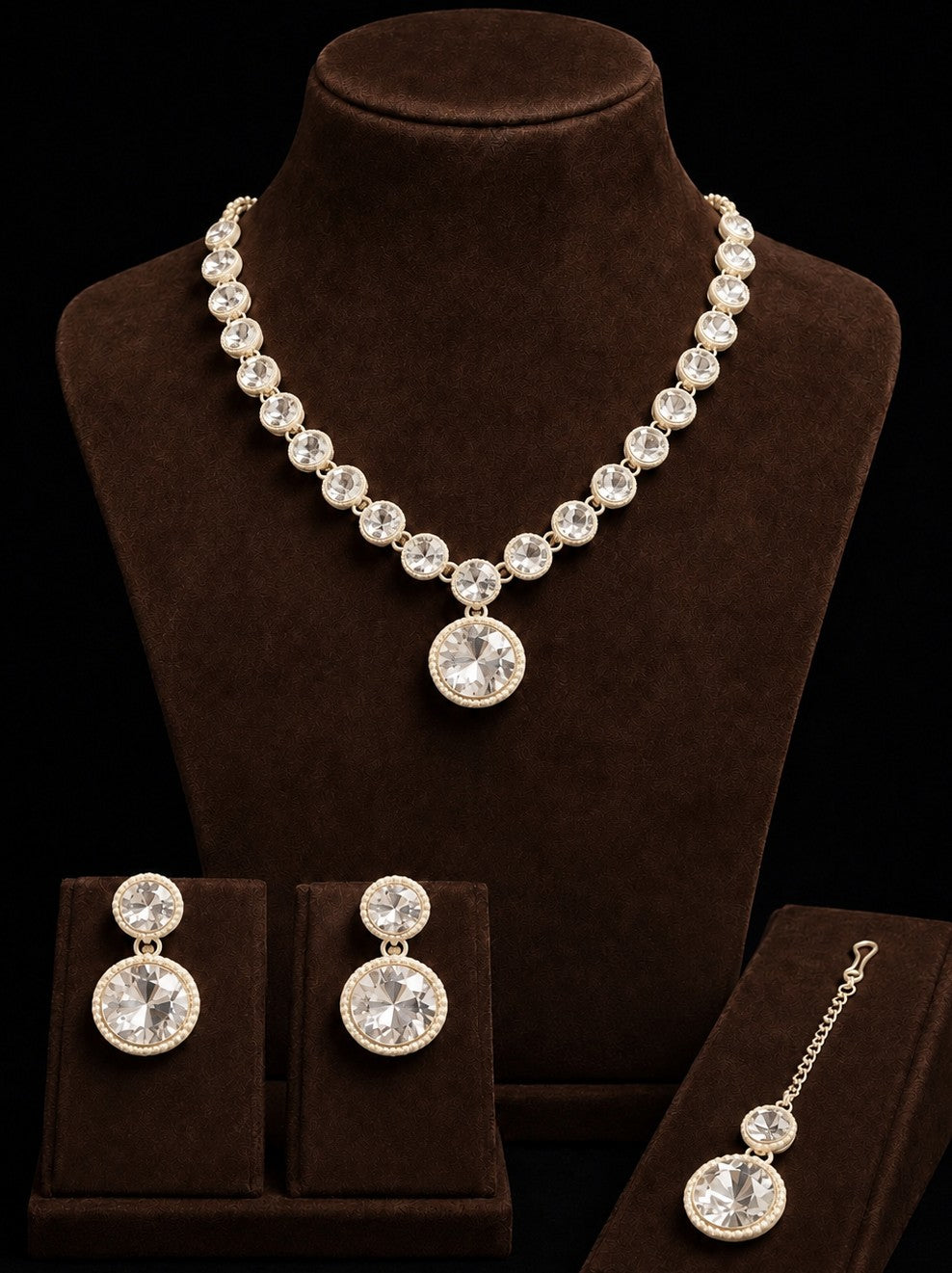 Silver white stone set with earring and mangtika