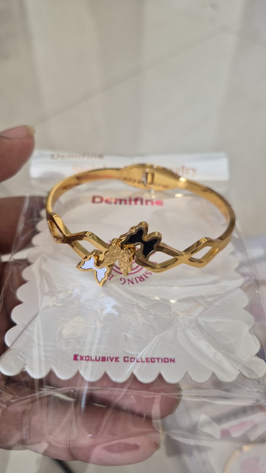 Stainless steel butterfly charm dual-tone enamel bracelet regular size