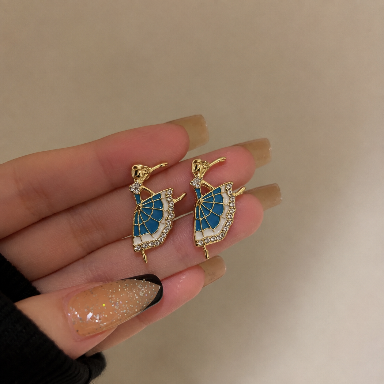 ballerina dancer enamel and rhinestone stud earrings
