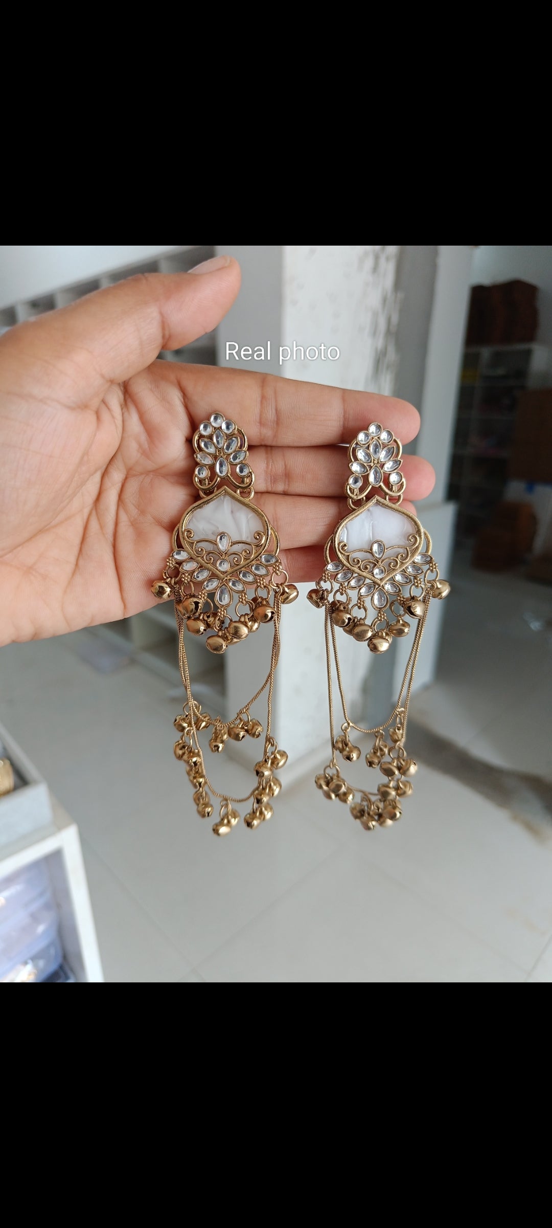 Heritage White Stone Kashmiri Earrings