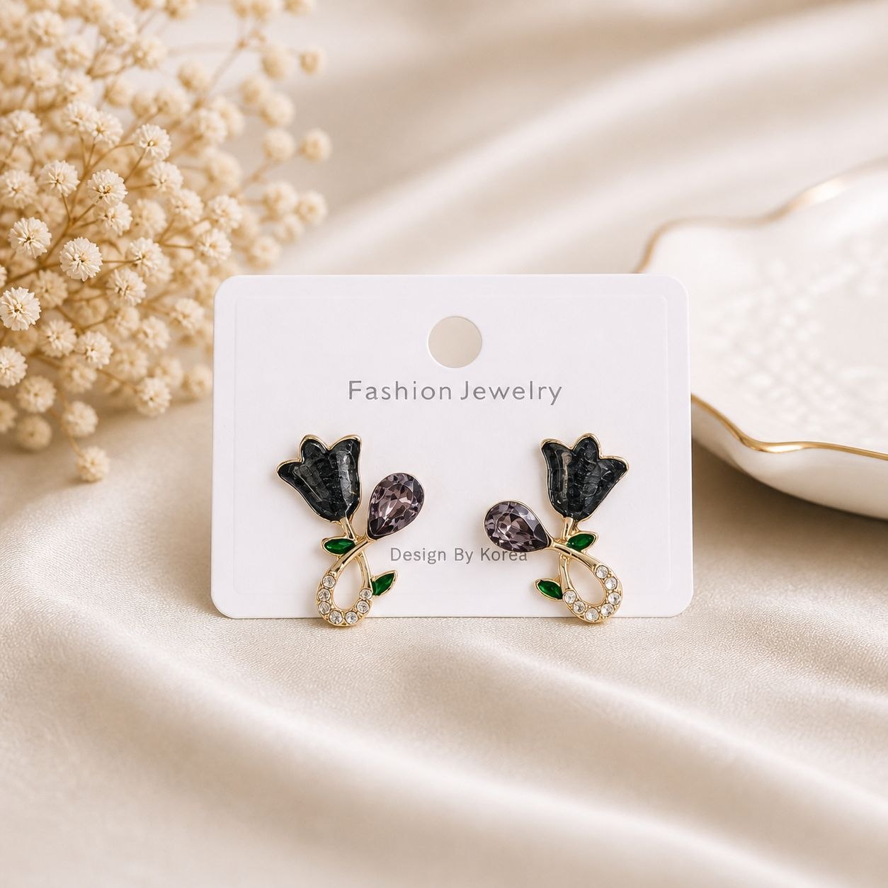 Korean Tulip flower and diamond design Earring