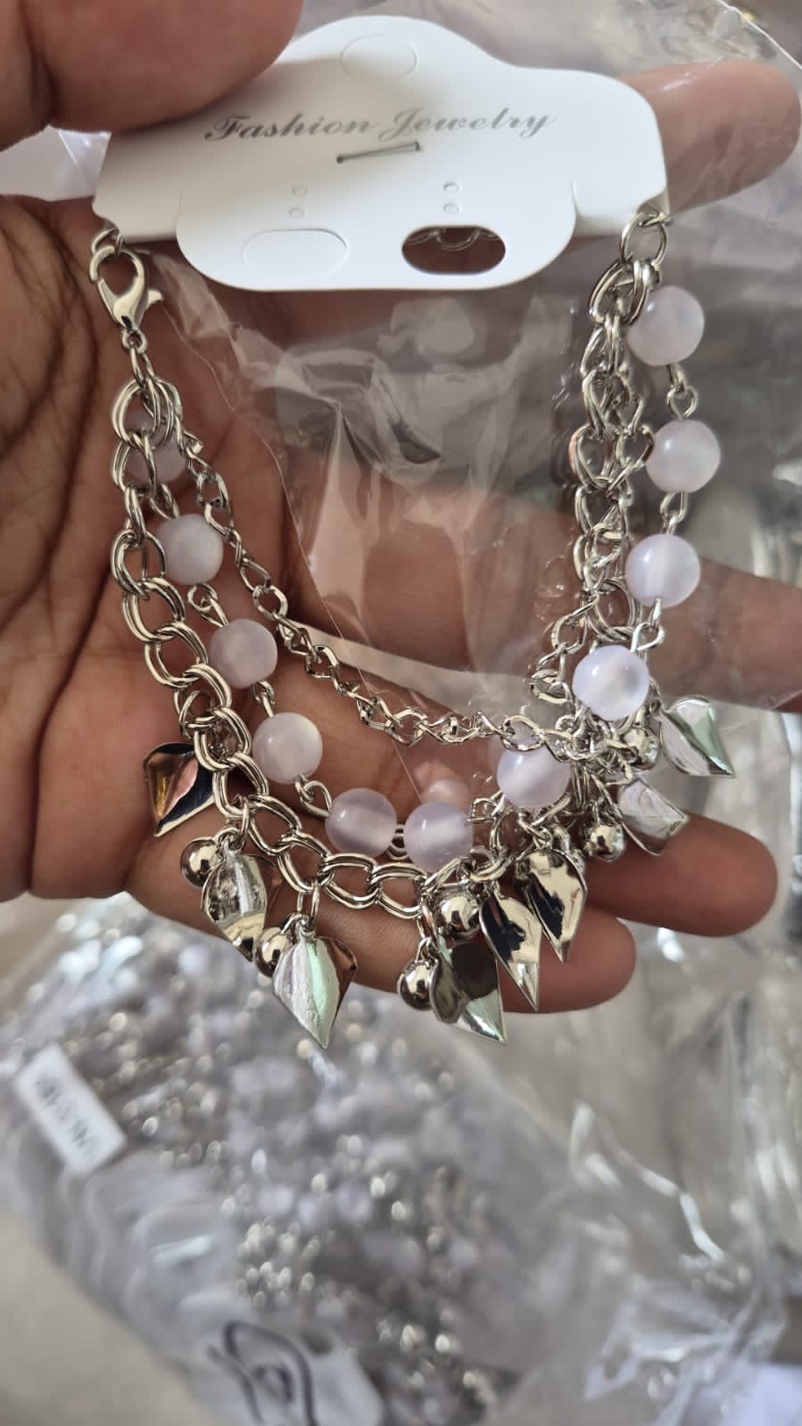 Silver Leaf Charm Layered Bracelet