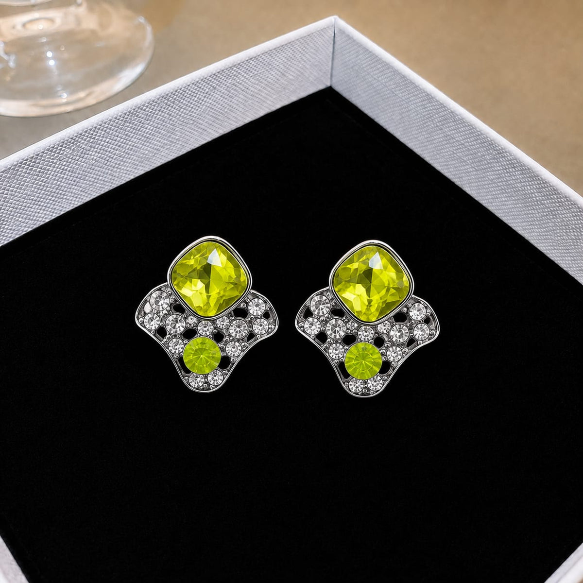 silver-toned crystal statement earring