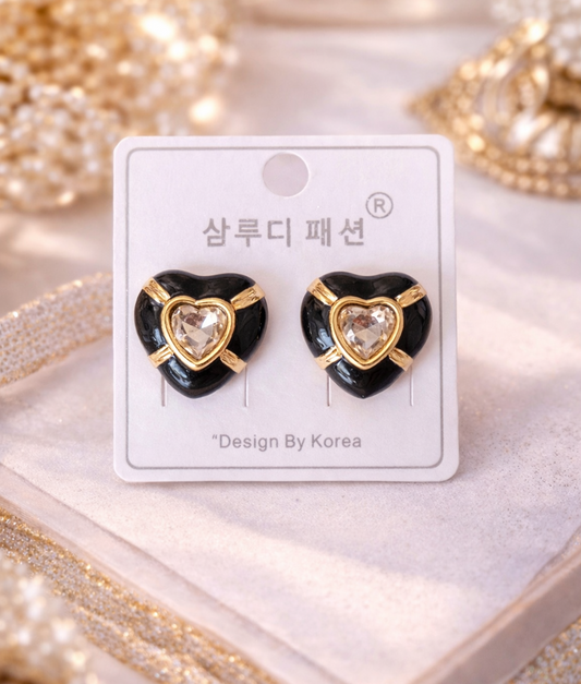 vintage gold rhinestone enamel heart designer earrings