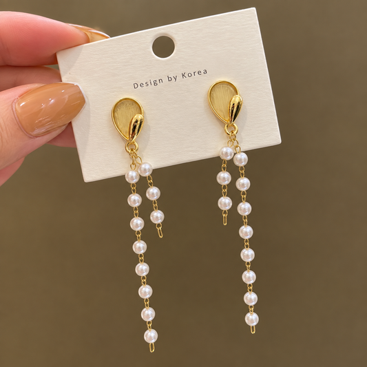 Gold-Plated Long Pearl Drop Earrings