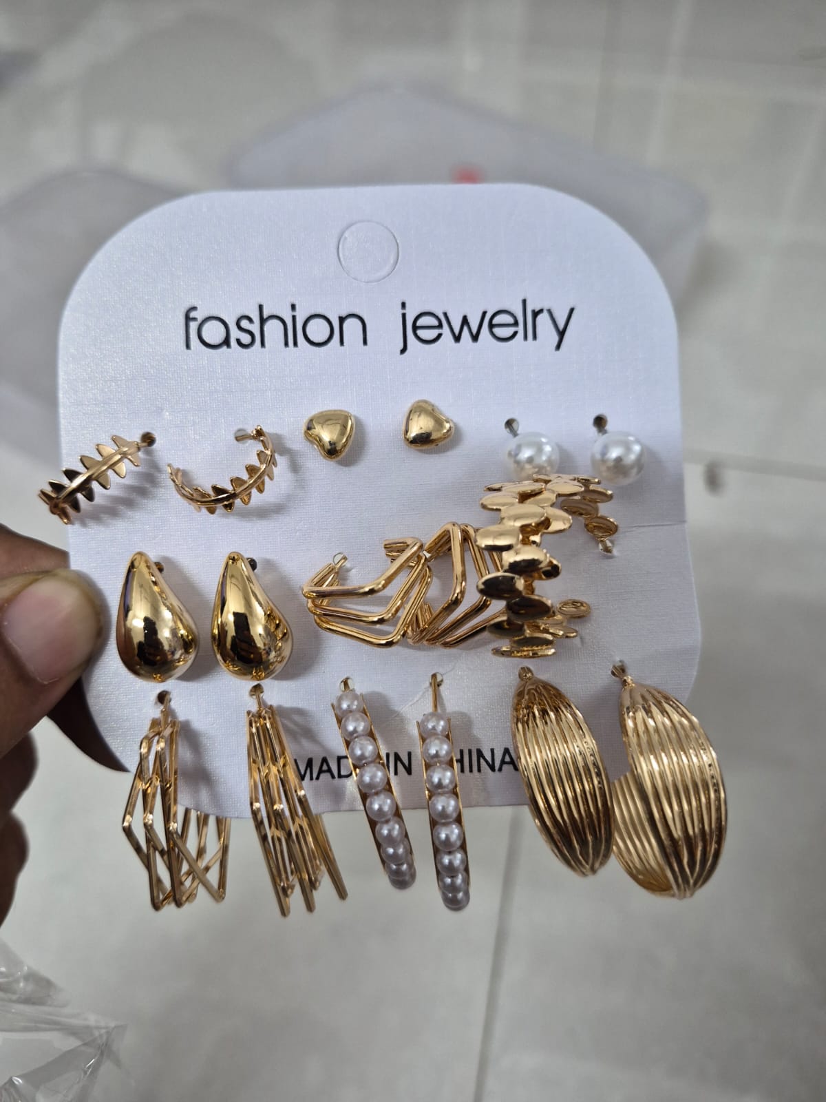 Set of 9 pair Golden Pearl Hoop And Stud Earrings Set
