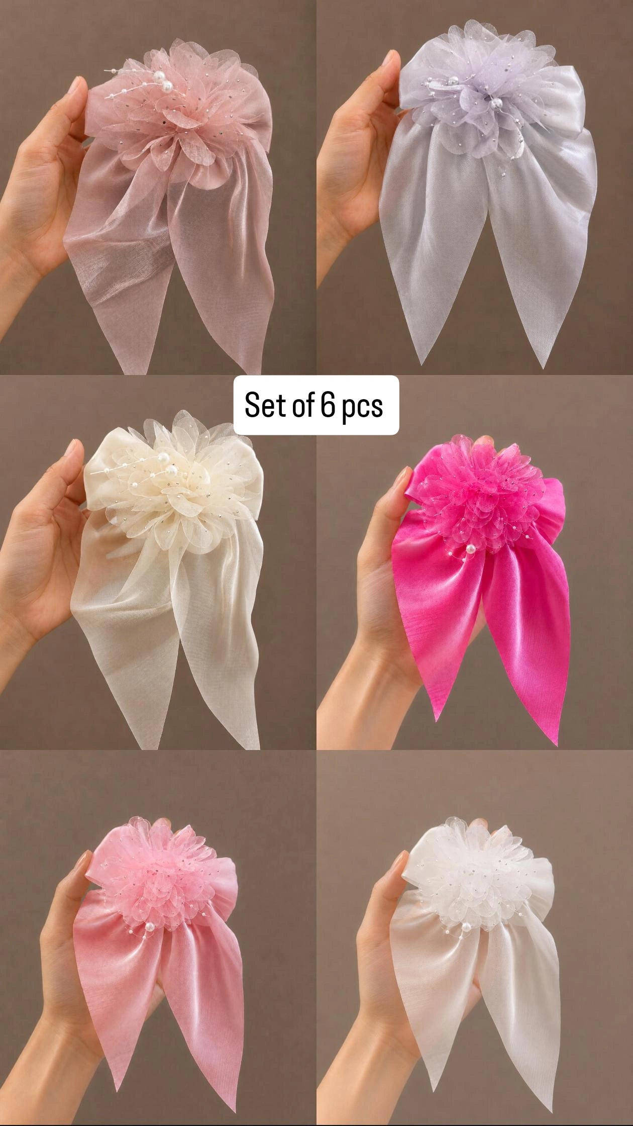 Premium satin bow pin set of 6 pcs