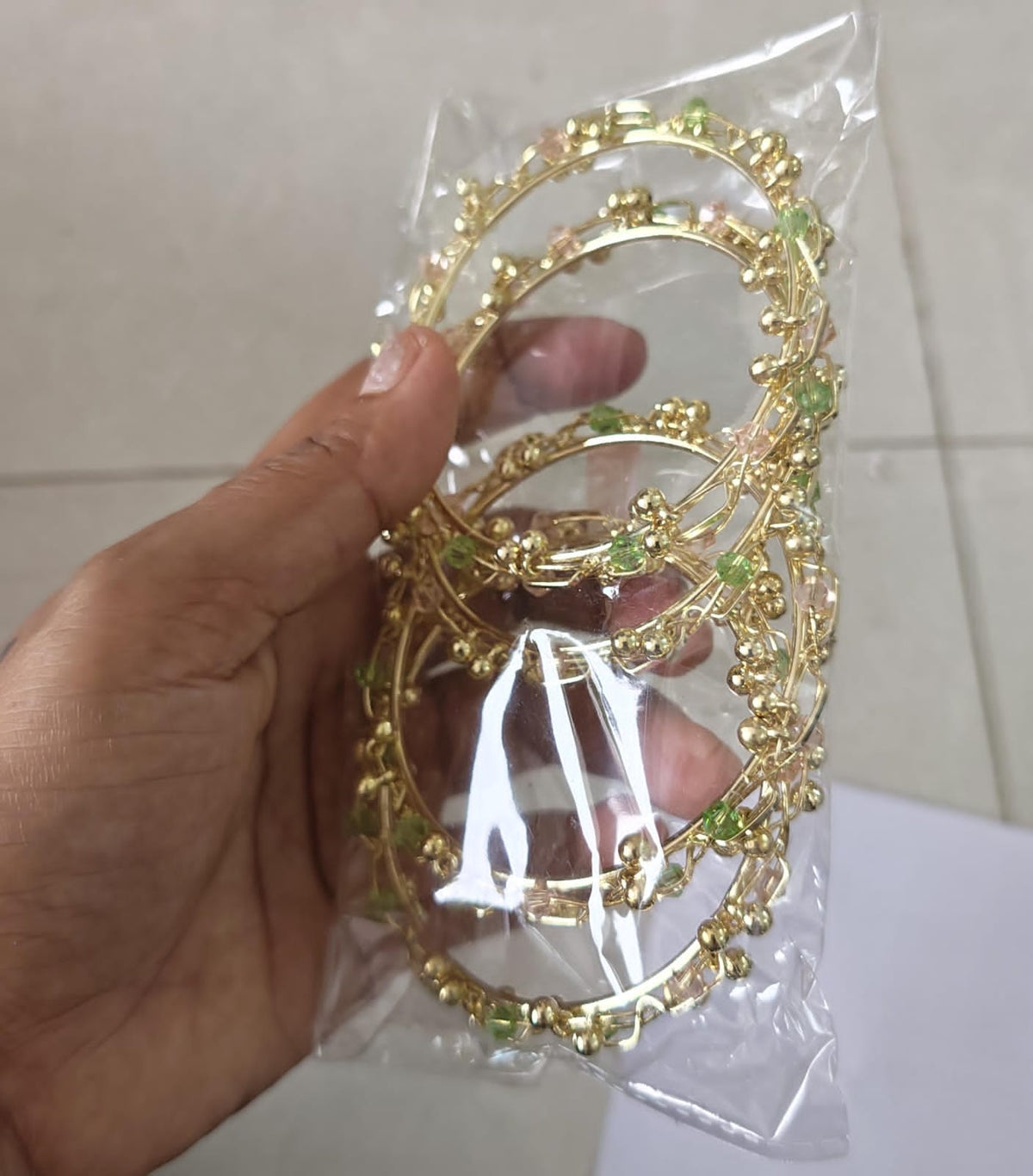 Multicolor Crystal Beaded Golden Bangles – Set of 4