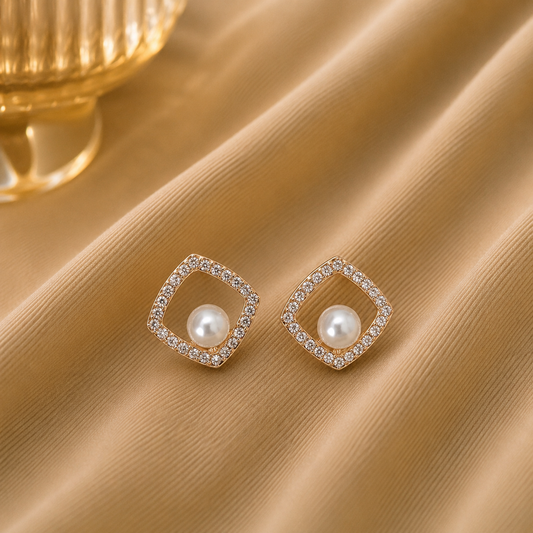 Korean Design Square Pearl Earring
