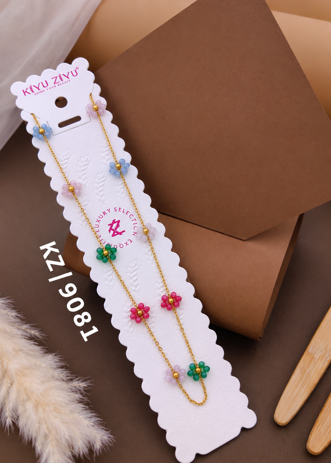Multicolor Floral Beaded Chain Necklace