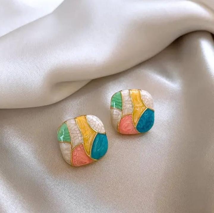 Multicolor Geometric stud earrings -trendy Enamel finish