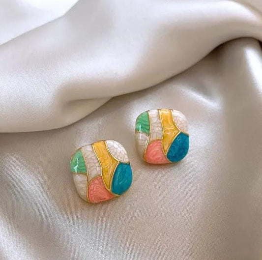 Multicolor Geometric stud earrings -trendy Enamel finish