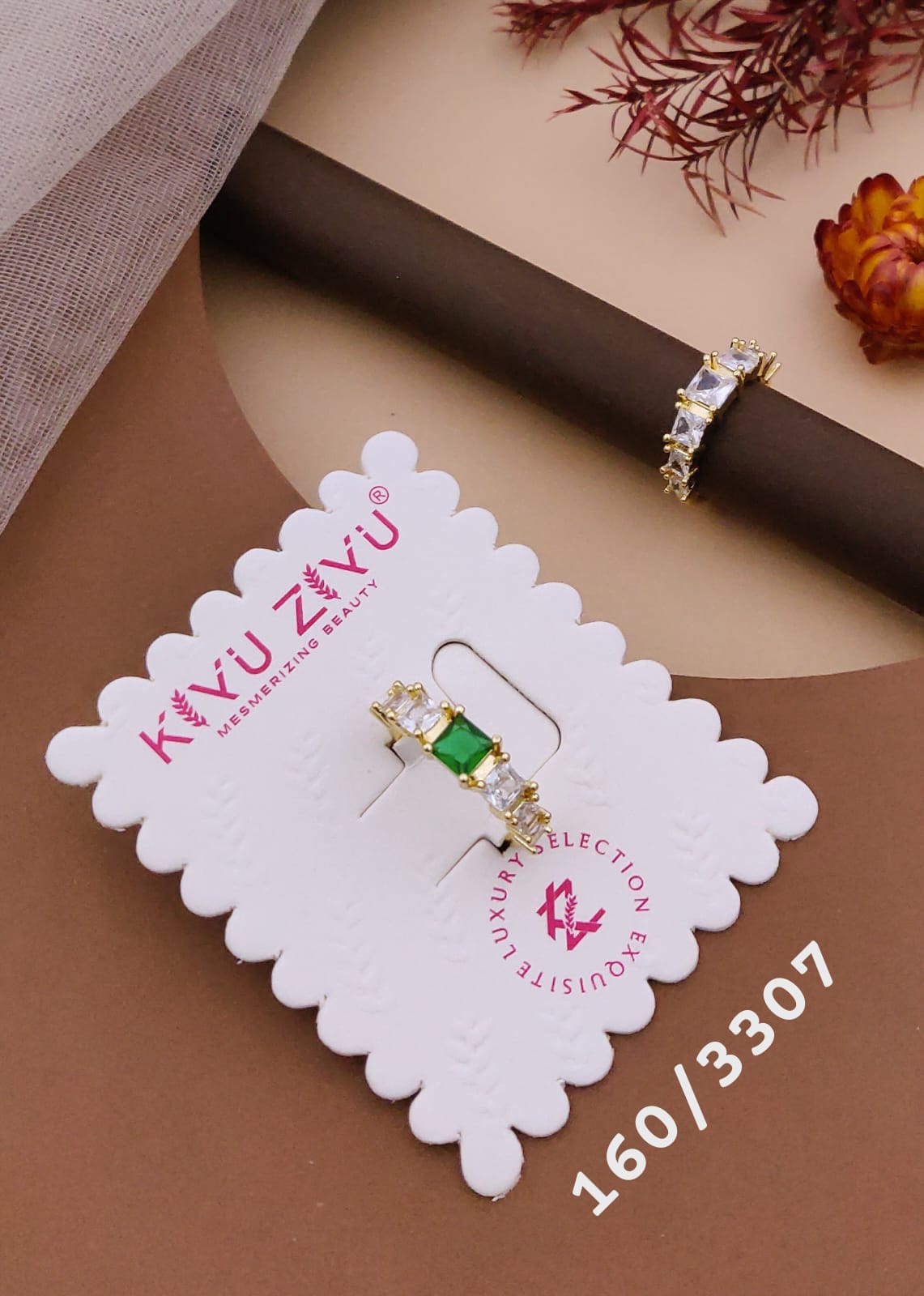 Emerald Green Crystal Adjustable Finger Ring