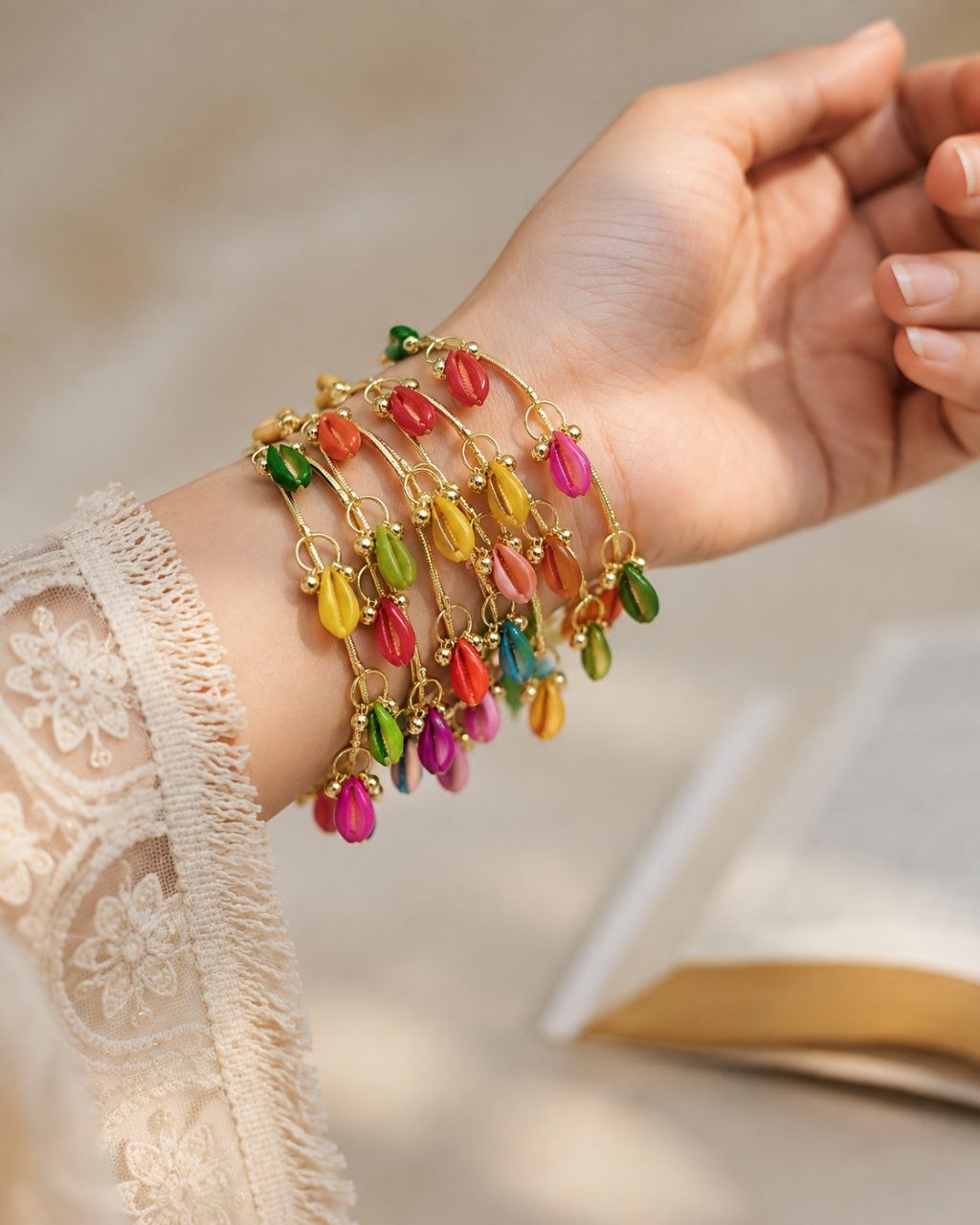 Multicolor Hanging Charm Bangles Set - 8  pcs