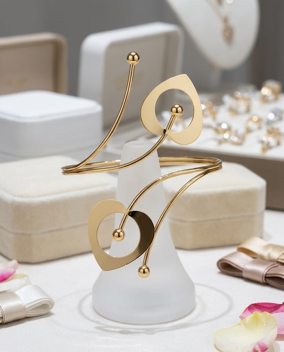 Gold plated heart shape adjustable arm cuff
