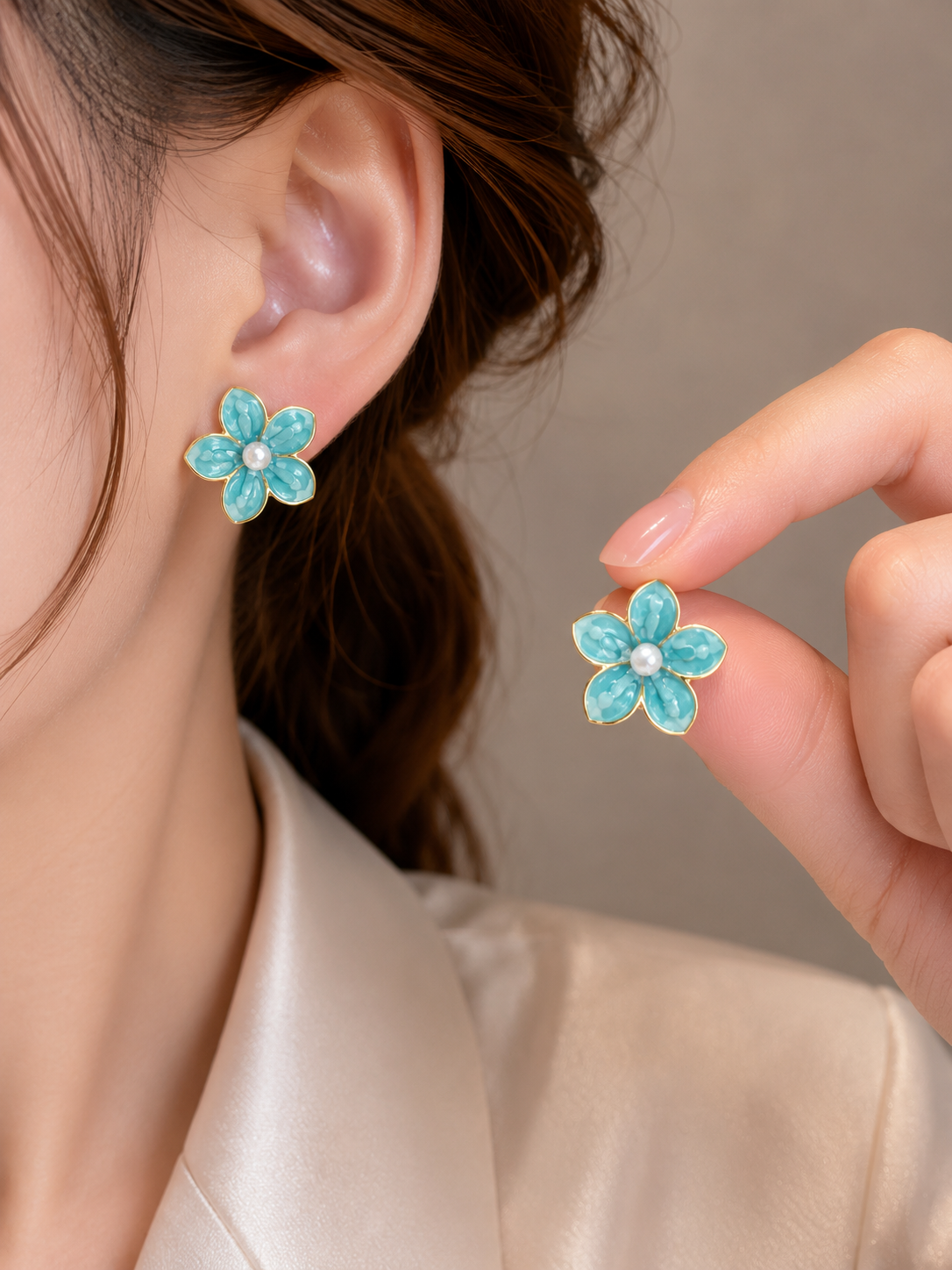 Korean flower design earrings for women