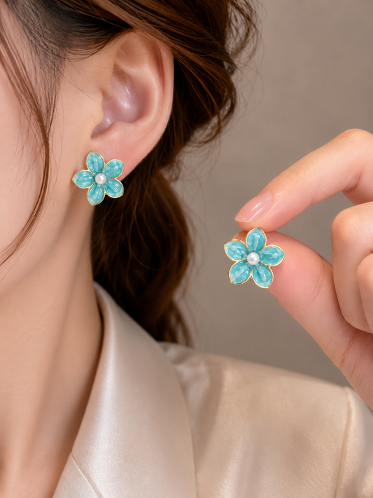 Korean flower design earrings for women