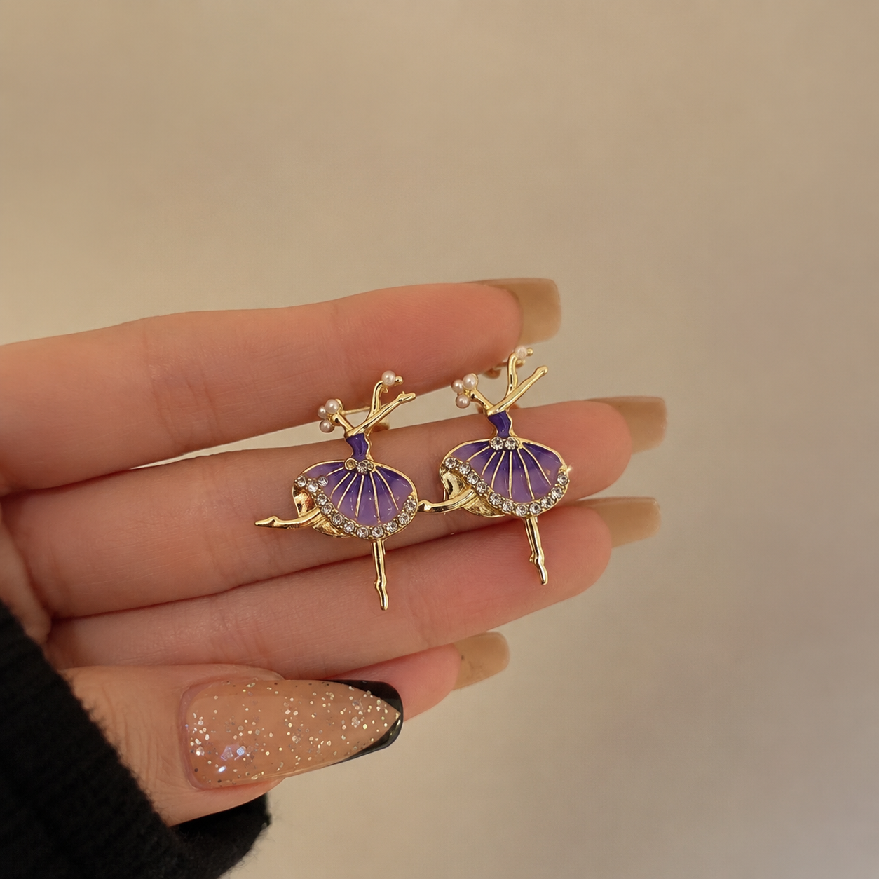 ballerina dancer enamel and rhinestone stud earrings