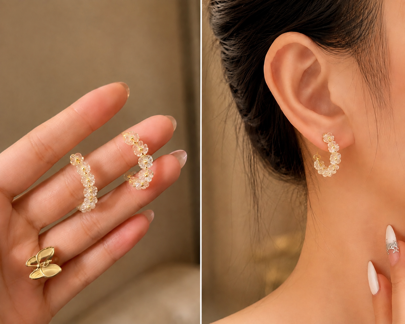 flower drop multi-petal blossoms earring
