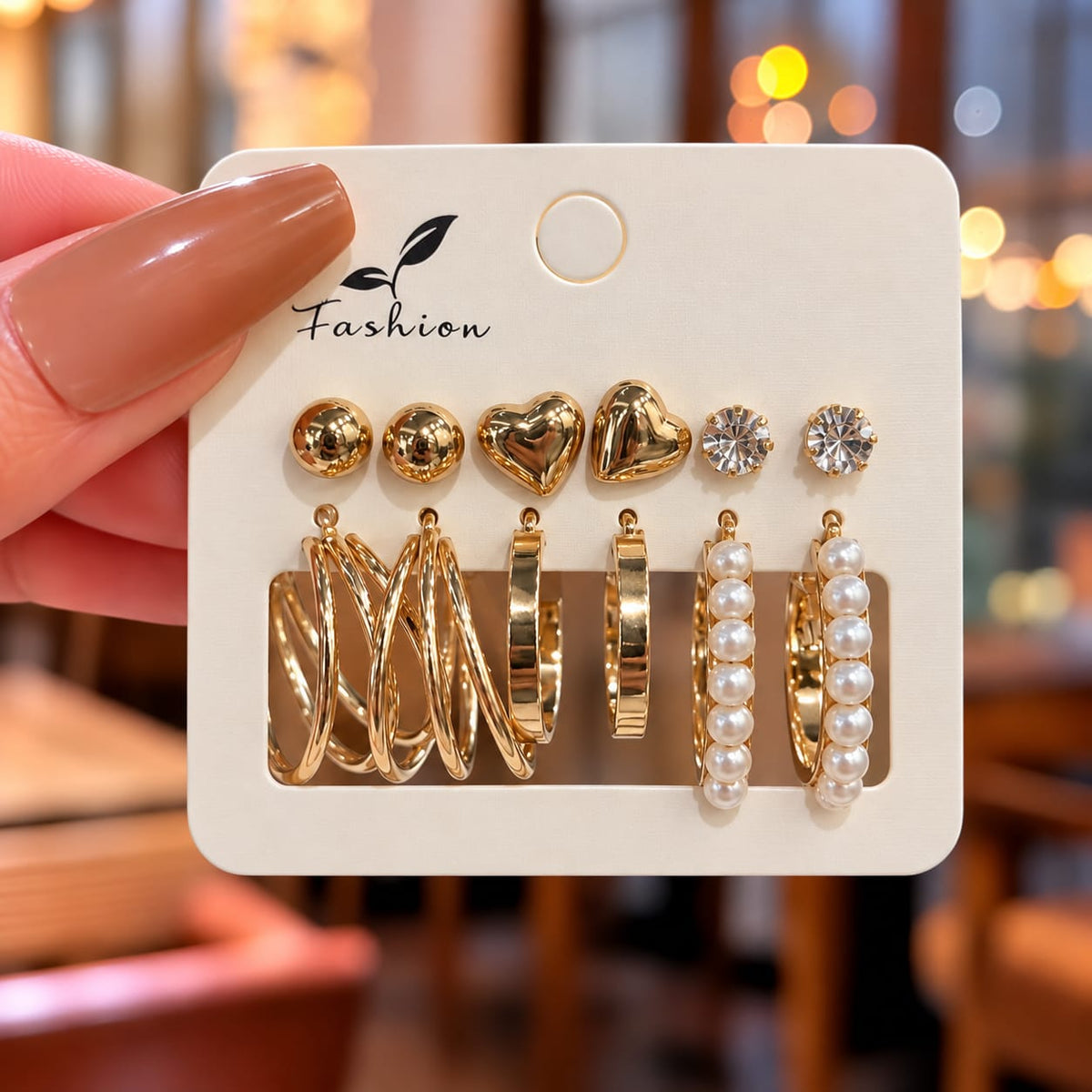Set of 6 Pearl & Golden Hoop Combo Earrings