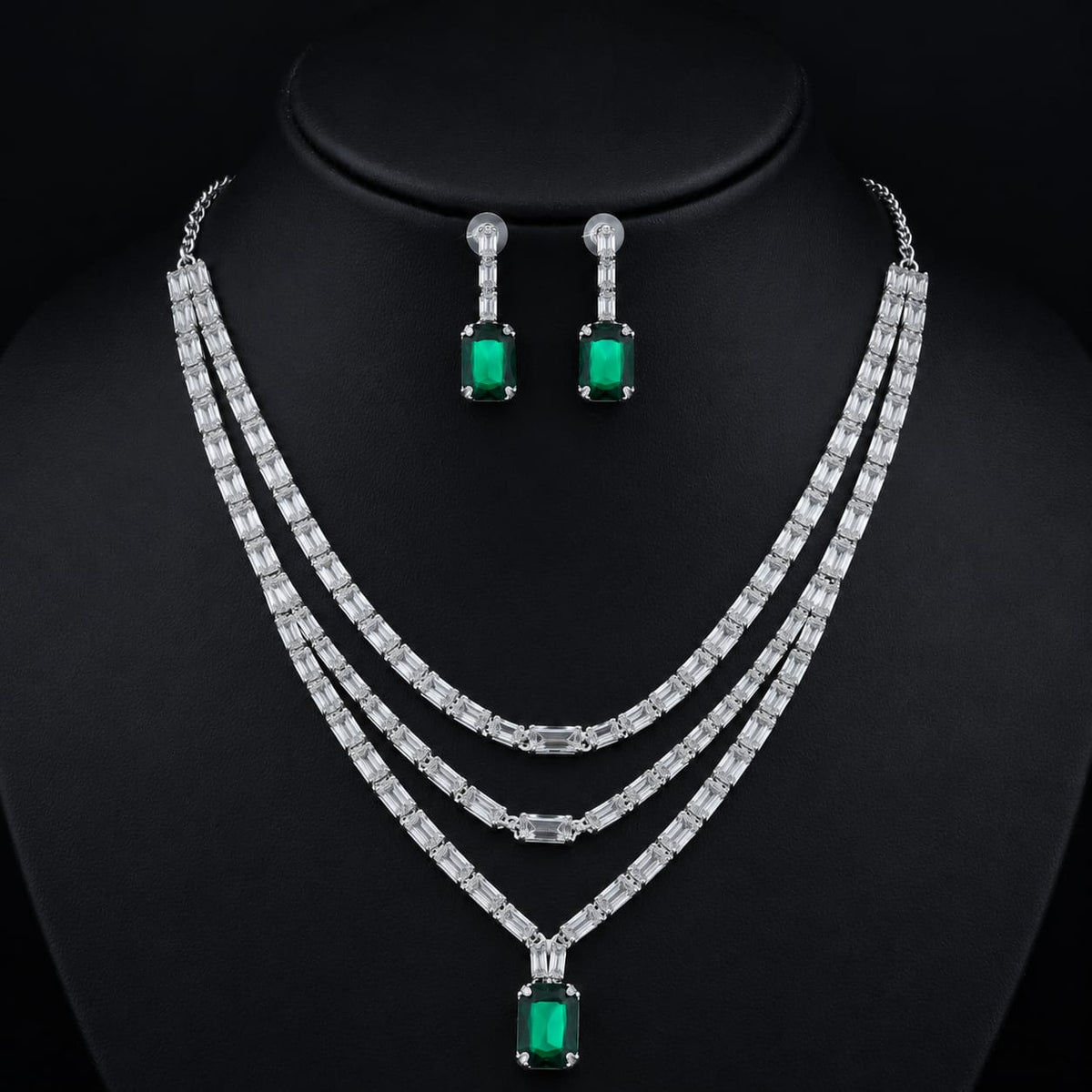 Celebrity inspired Crystal & green Stone Necklace Set with Earrings