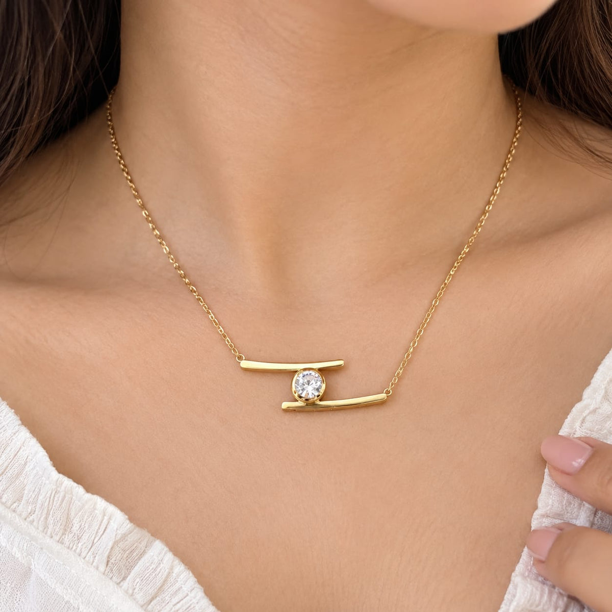 Anti-Tarnish Minimalist Crystal Bar Necklace