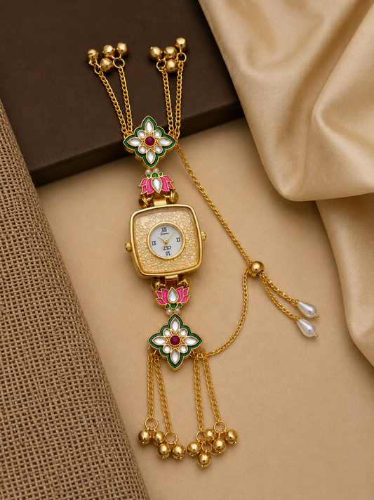 Elegant Kashmiri Floral Watch Bracelet for Women