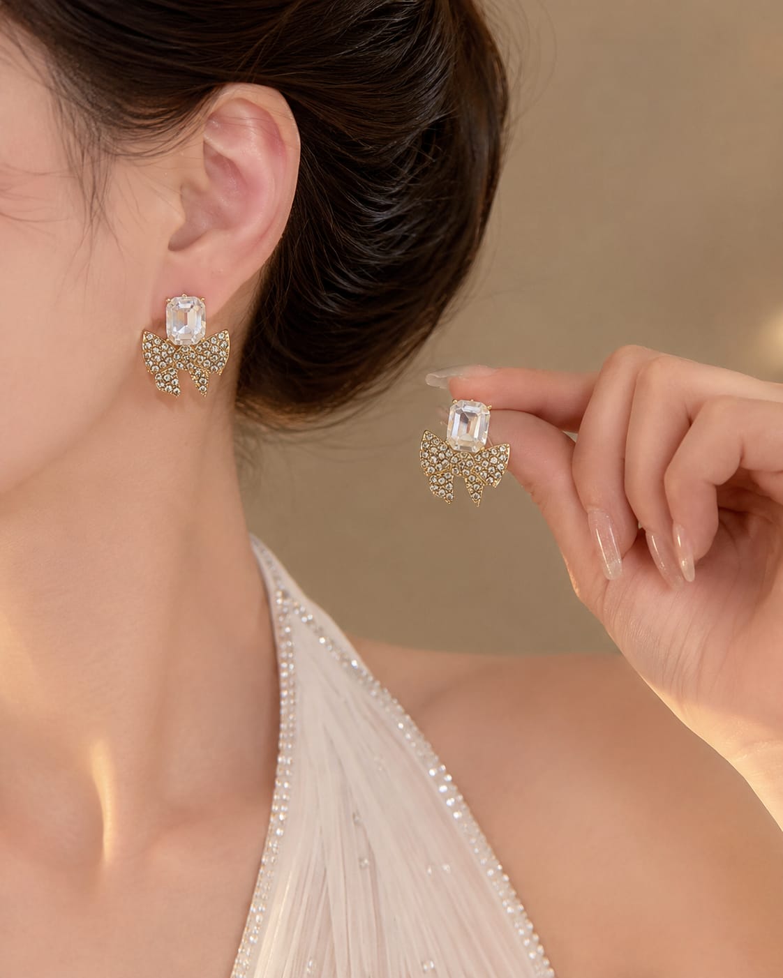 rhinestones bow-shaped crystal stone stud earrings