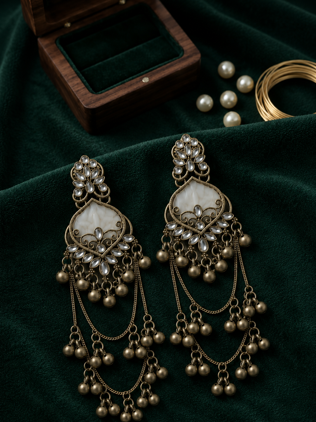 Heritage White Stone Kashmiri Earrings