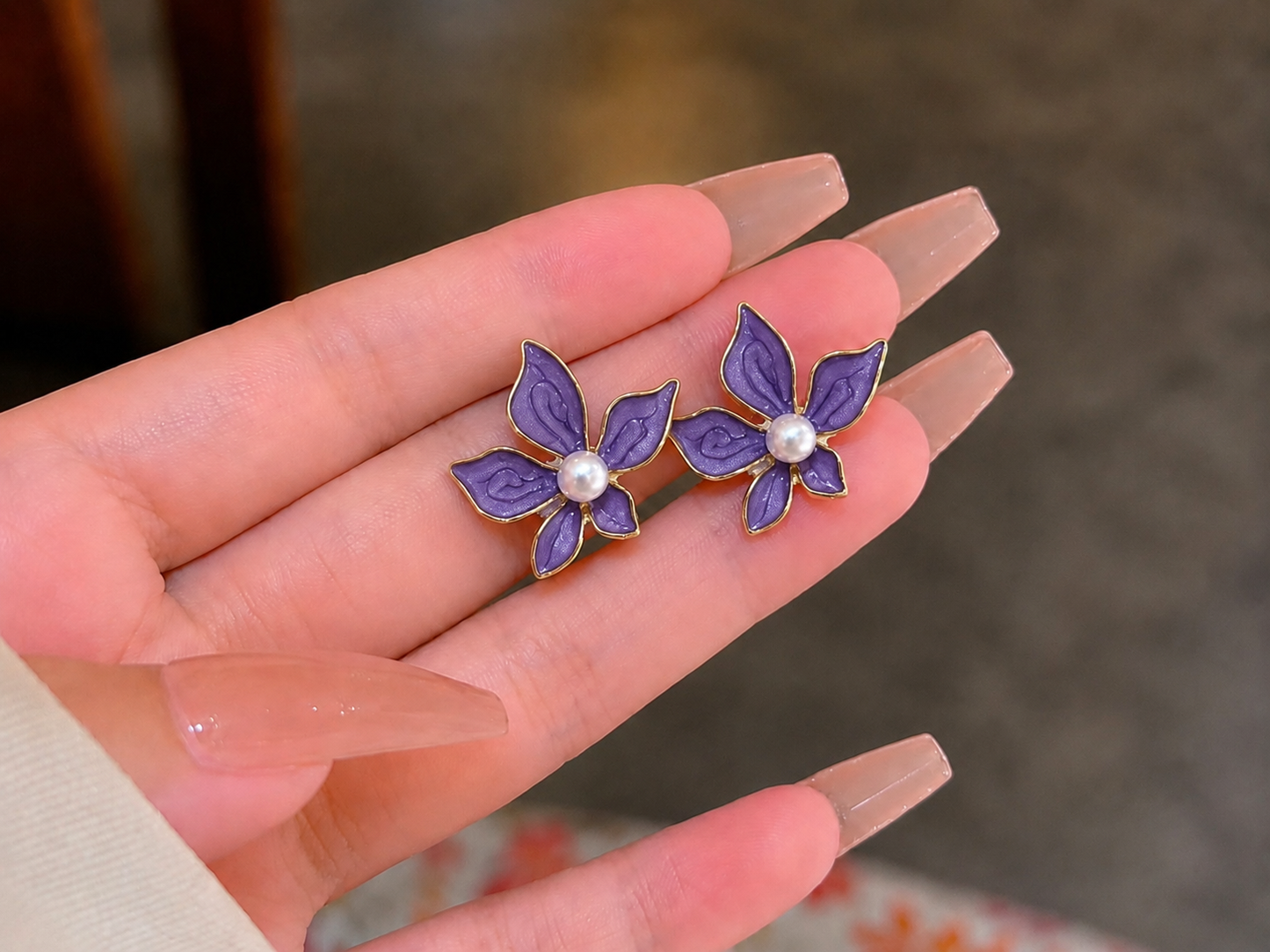 Korean flower design earrings for women