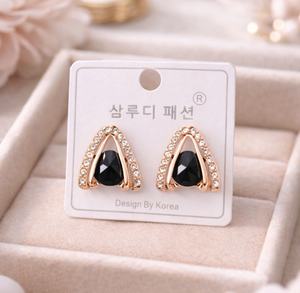 Elegant Triangle Stud Earrings, Emerald  Stone for Girls and Women