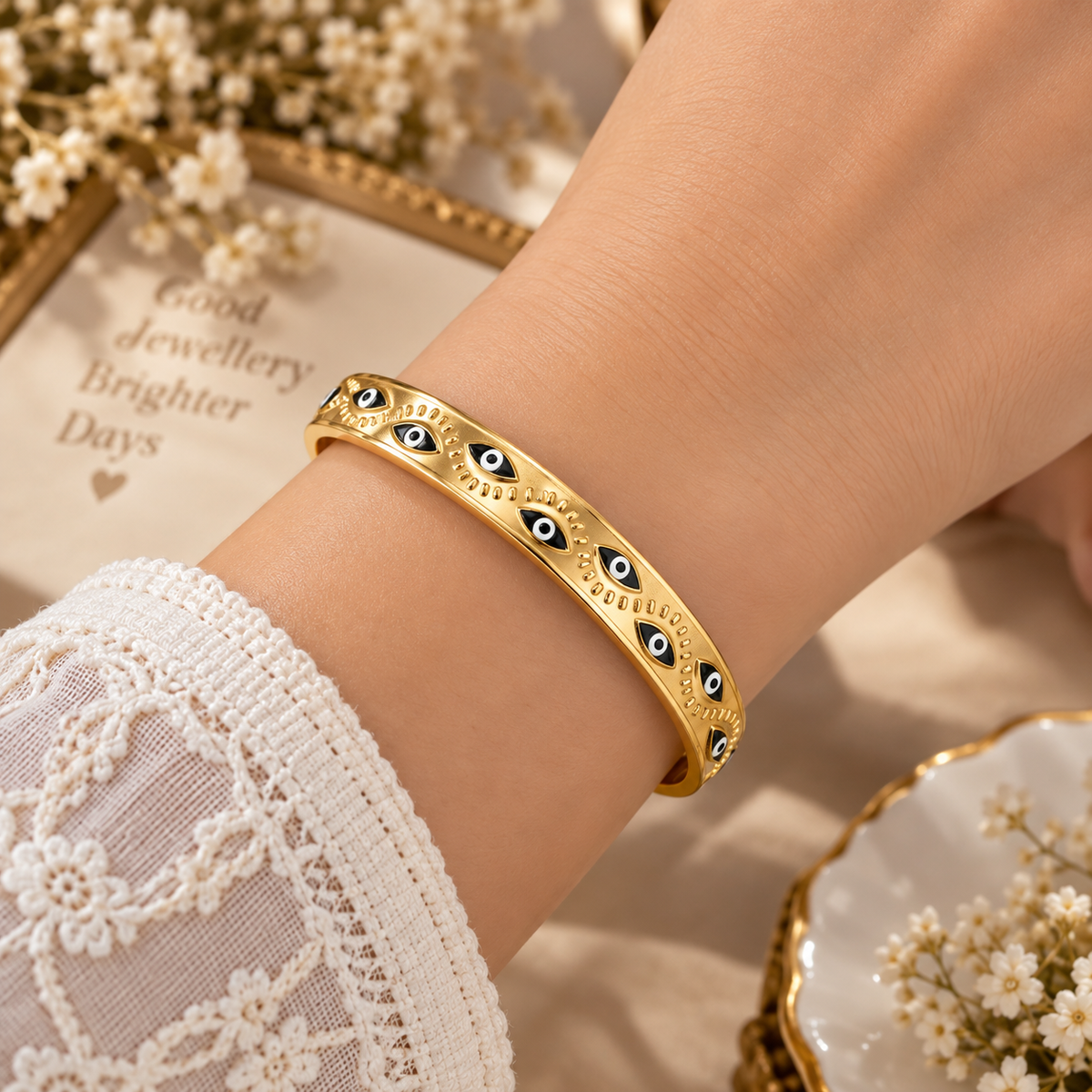 Premium Anti-Tarnish Adjustable Evil Eye Cuff Bracelet