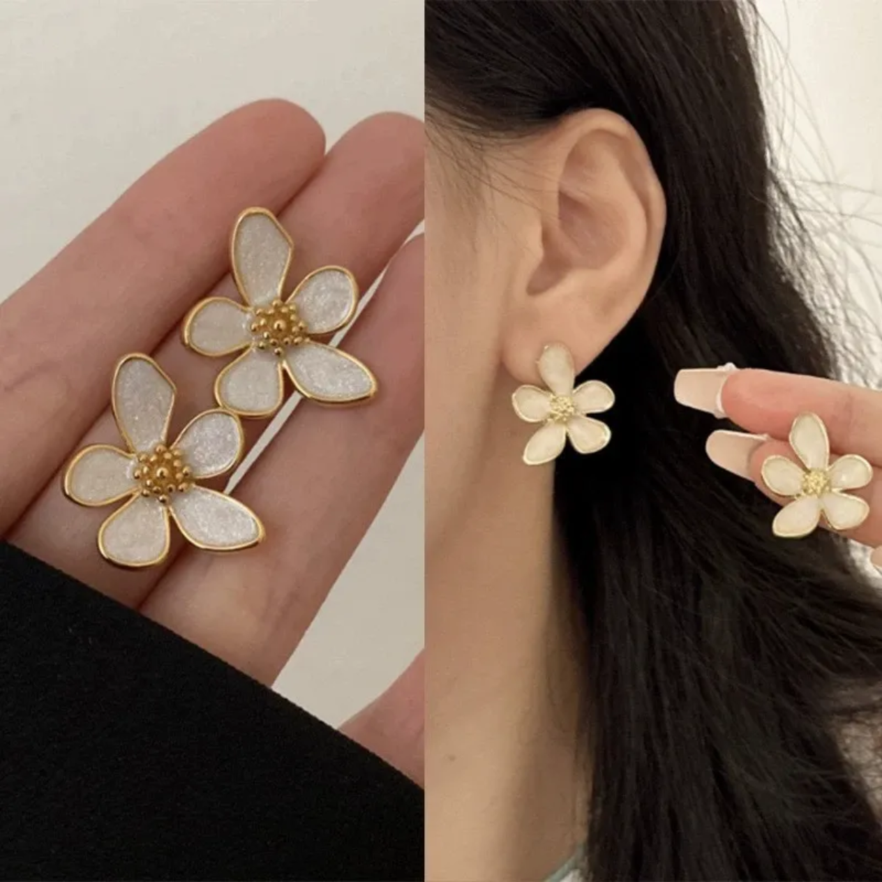 Korean white flower earring