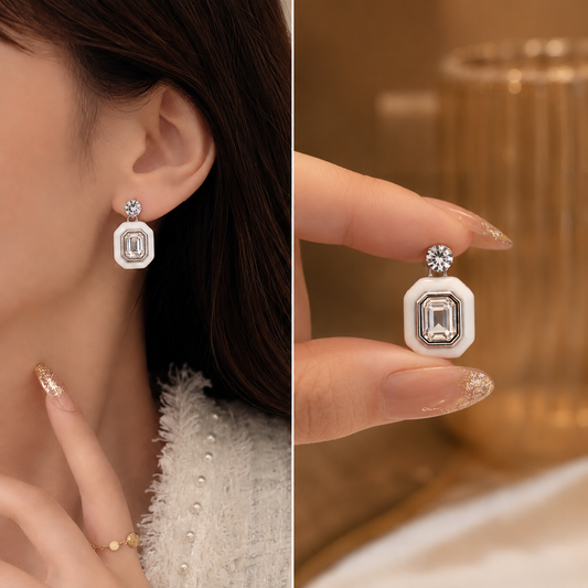 Womens Pastel Pop Enamel & Crystal Short Drop Earring
