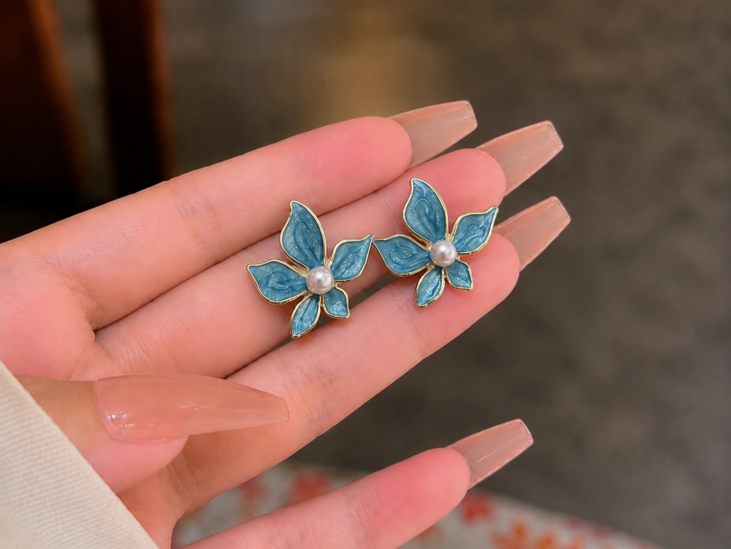Korean flower design earrings for women