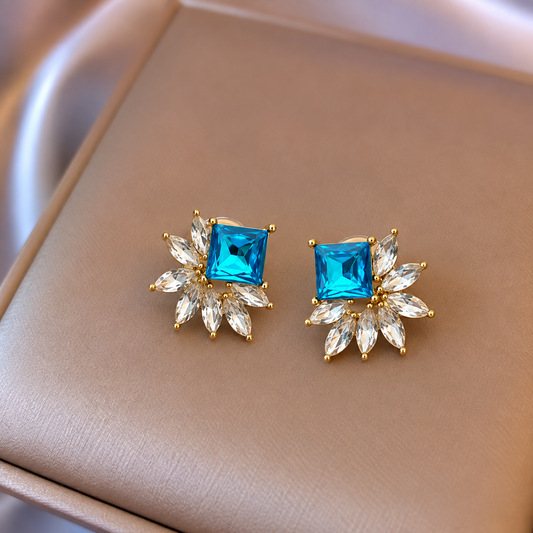 Square Crystal Cluster Stud Earrings