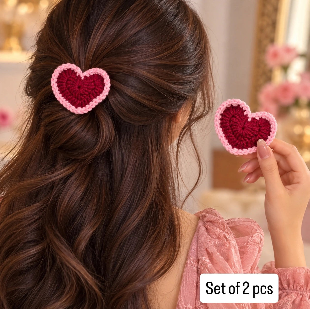 Handmade Crochet Heart-Shaped Hair clips  – Set of 2
