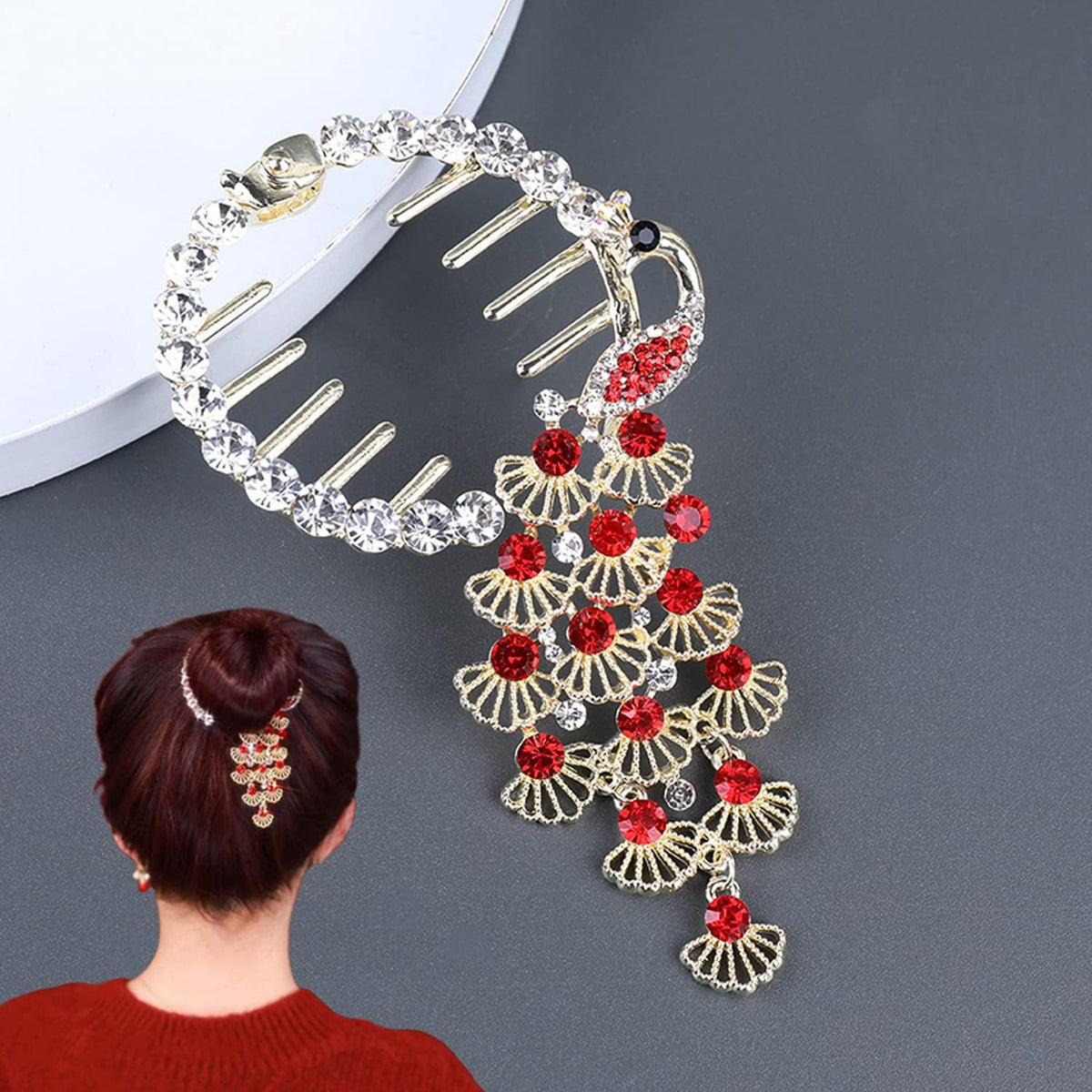 Peacock Crystal Fan Cascade Hair Accessory