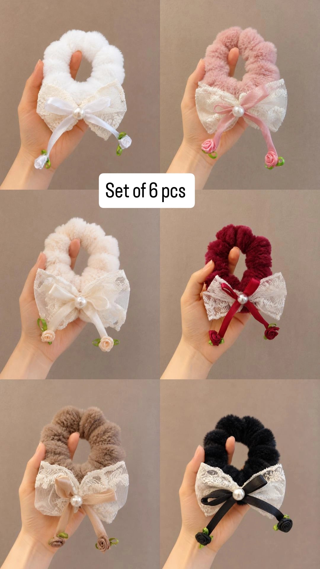 Set of 6 pcs Cute Fluffy Hair Scrunchies Soft Elastic Hair Ties